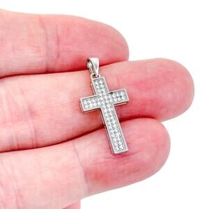 Vintage Sterling Silver 925 Cubic Zirconia Cross Pendant